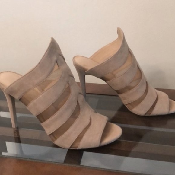 New Daya by Zendaya Nude Beige Open Tote Norwell Mule Heels Sandals Shoe - Picture 3 of 8